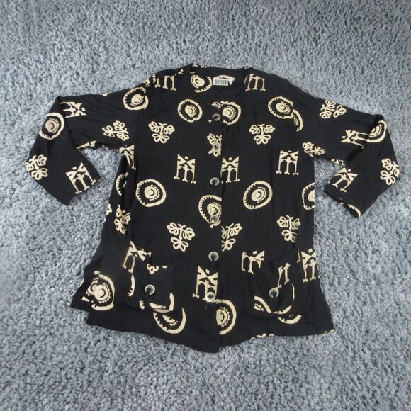 Chico's Tops - Chico's Design Shirt Womens 1 Black Geometric Long Sleeve Button Up
